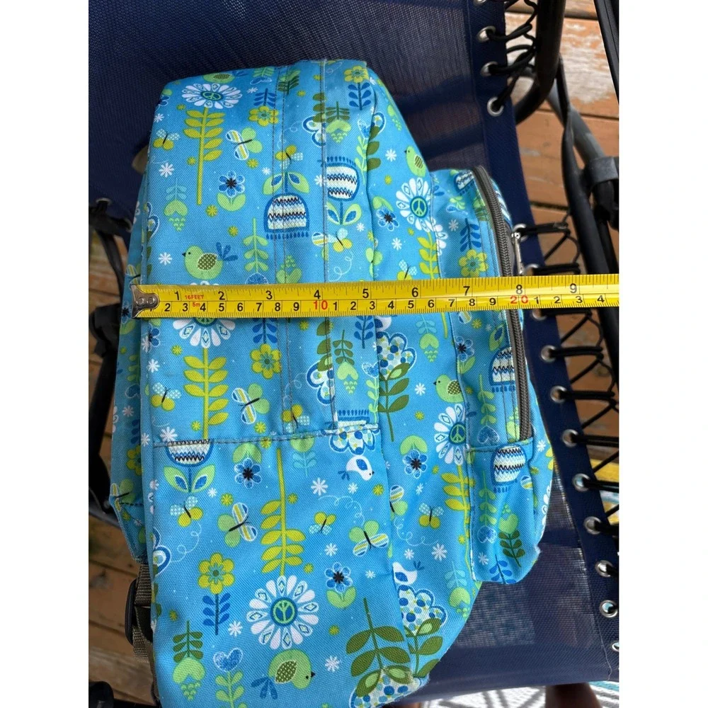 LL Bean Junior Original Book Pack Backpack Blue Floral Peace Bird Print Kids